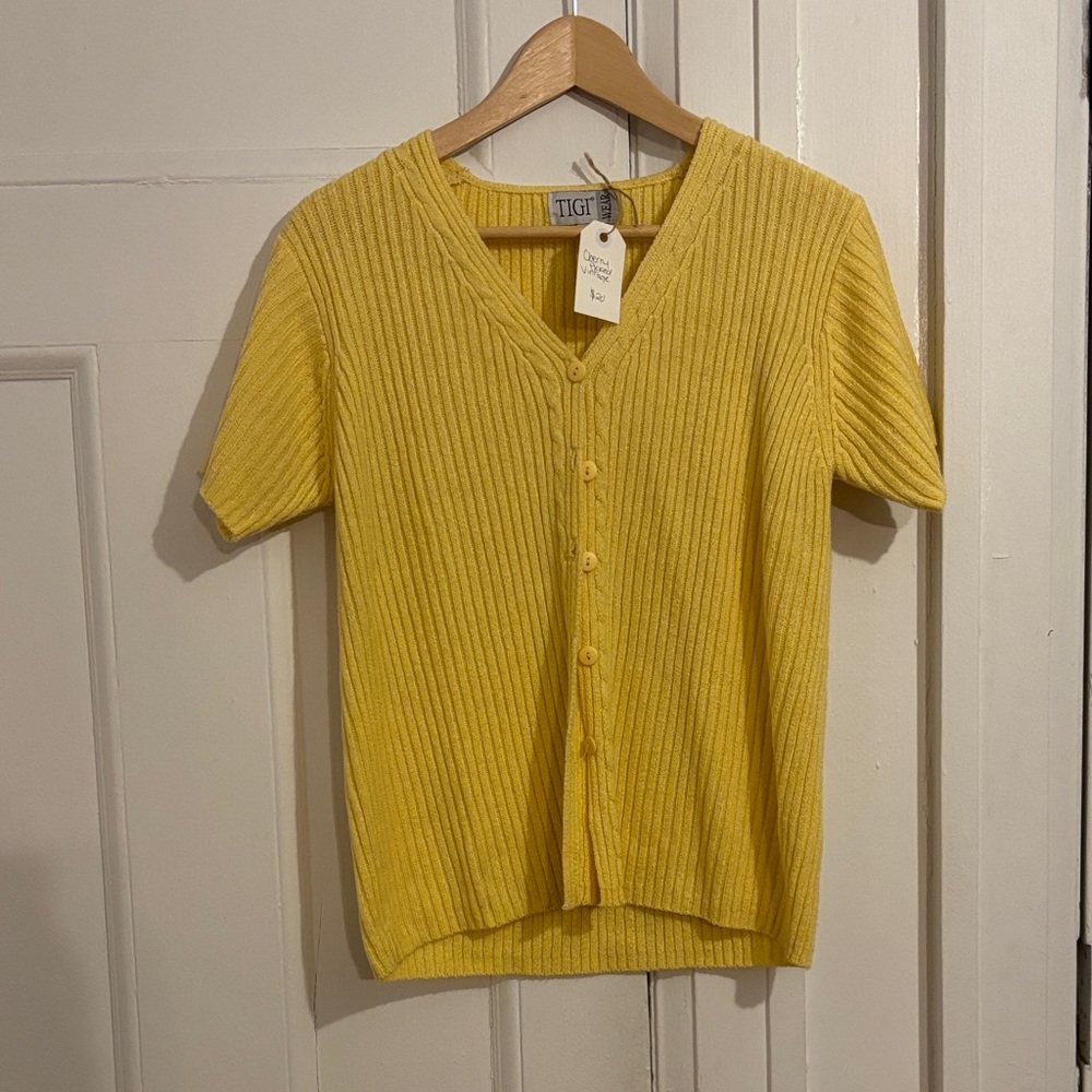 Yellow knit button up tee